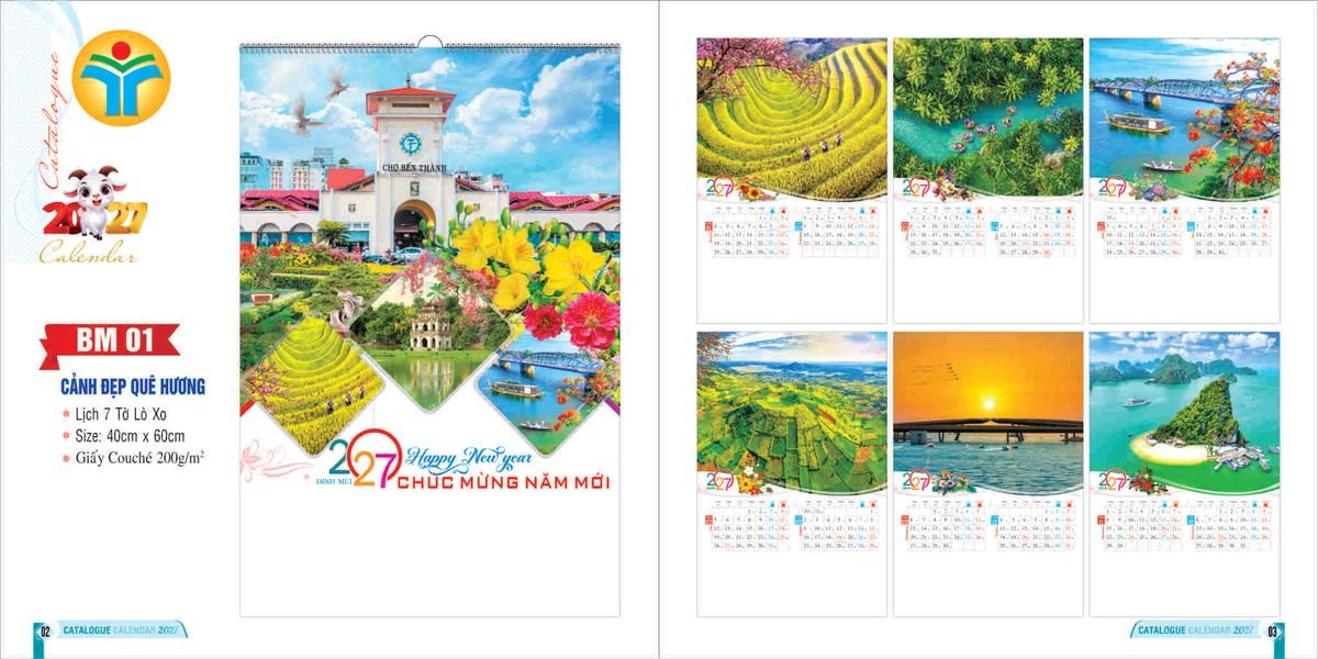 Lịch 7 Tờ Lò Xo 2027 Bình Minh BM01 Quà Tết Doanh Nghiệp Công Nghệ Hiện Đại