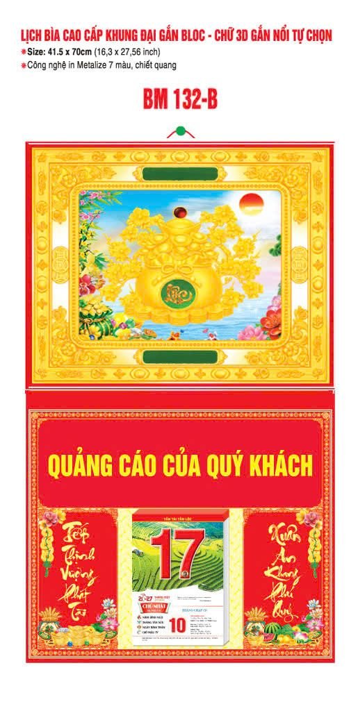 Bìa Lịch Treo Khung Đại Gắn Bloc Bình Minh 2027 BM132B - Kim Dương Phú Quý - Quà Tặng Tech