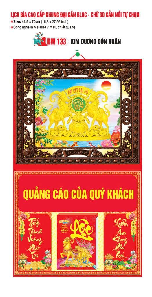 Bìa Lịch Treo Khung Đại Gắn Bloc BM 2027 BM133 - Kim Dương Đón Xuân - Quà Tặng Tech