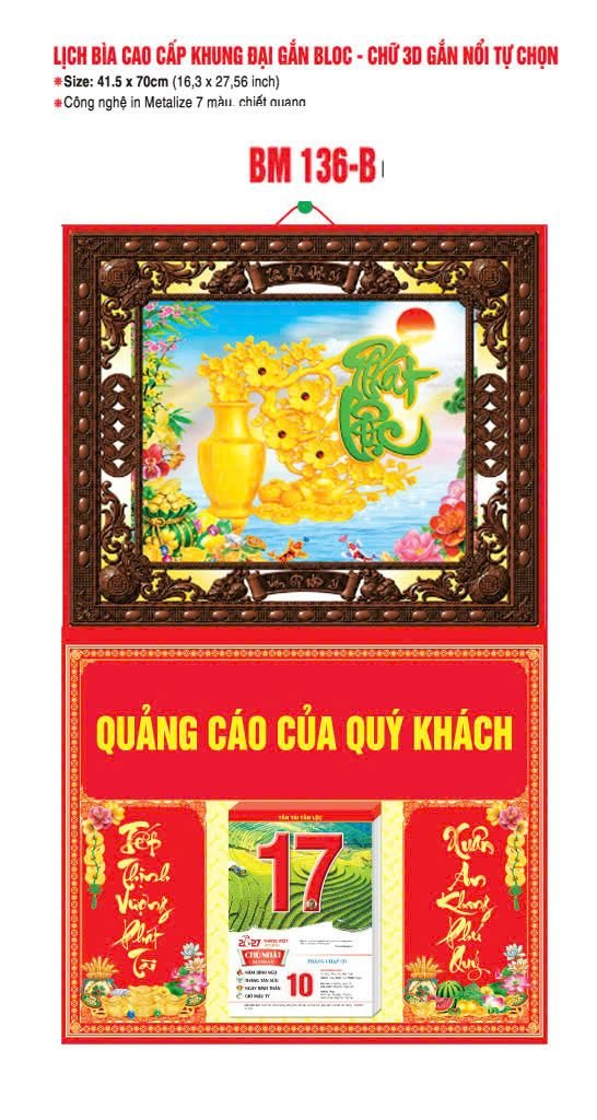 Bìa Lịch Treo Khung Đại Gắn Bloc BM 2027 BM136BI - Kim Dương Phú Quý - Quà Tặng Tech