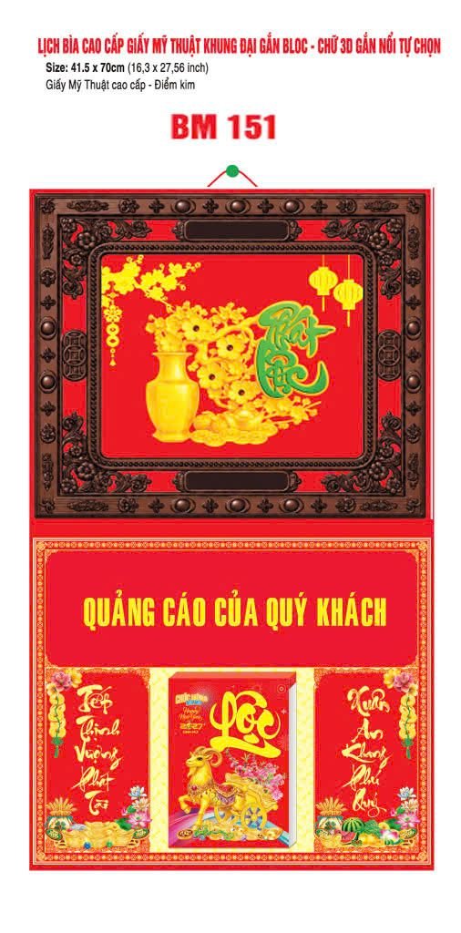 Bìa Lịch Treo Khung Đại Gắn Bloc BM 2027 BM151 - Kim Dương Phú Quý - Quà Tặng Tech