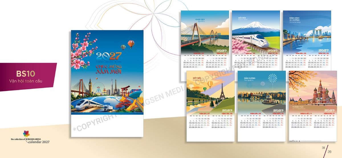 Lịch 7 Tờ Lò Xo 2027 Bông Sen BS20 Quà Tết Doanh Nghiệp Công Nghệ Hiện Đại