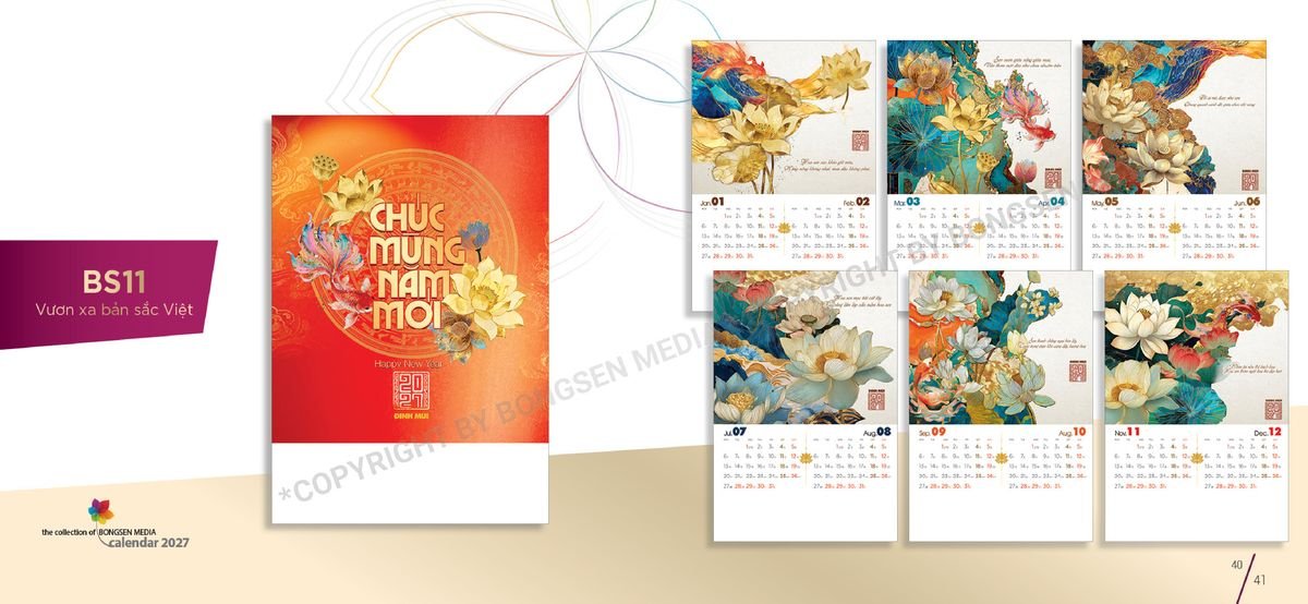 Lịch 7 Tờ Lò Xo 2027 Bông Sen BS21 Quà Tết Doanh Nghiệp Công Nghệ Hiện Đại