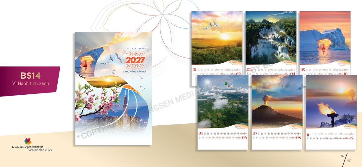 Lịch 7 Tờ Lò Xo 2027 Bông Sen BS24 Quà Tết Doanh Nghiệp Công Nghệ Hiện Đại