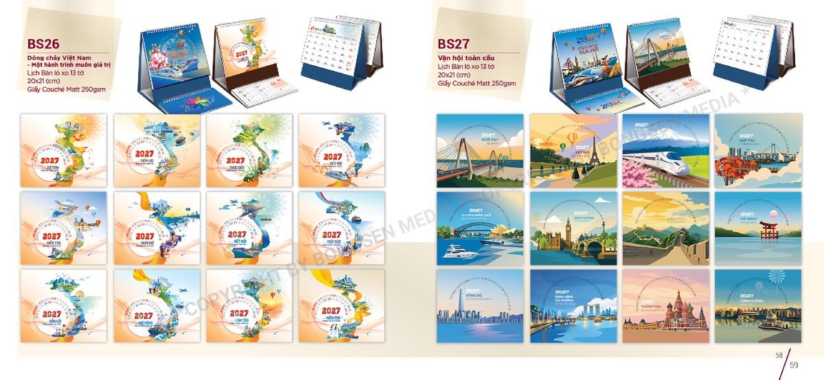 Lịch Để Bàn Nghệ Thuật 2027 Bông Sen BS30 Quà Tết Doanh Nghiệp Công Nghệ Hiện Đại