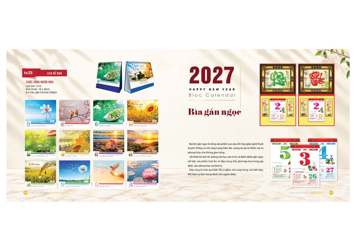 Lịch Bìa Treo Gắn Bloc 2027 Tuấn Việt TV16 Quà Tết Doanh Nghiệp Công Nghệ Hiện Đại